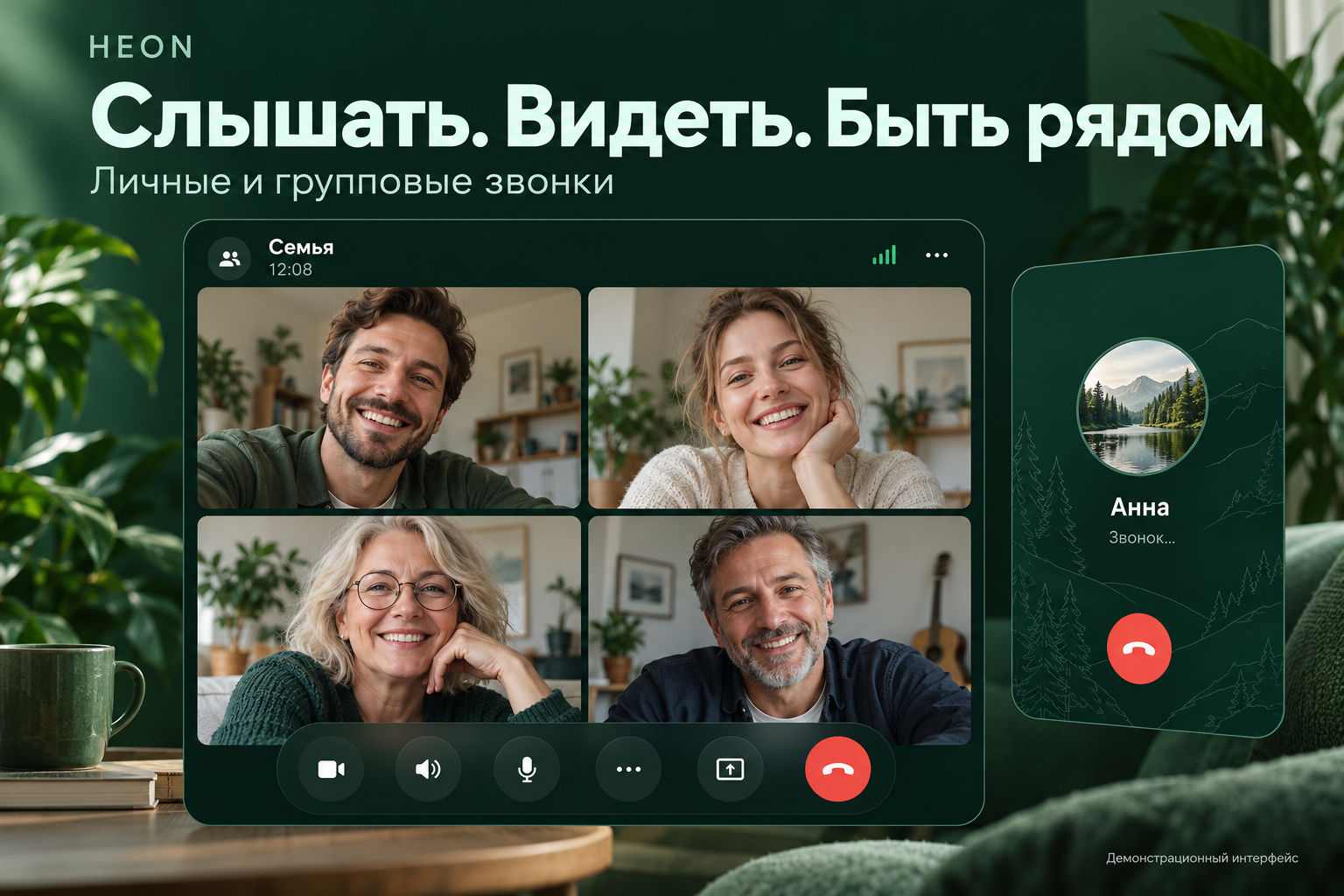 Рекламная иллюстрация группового видеозвонка в HEON